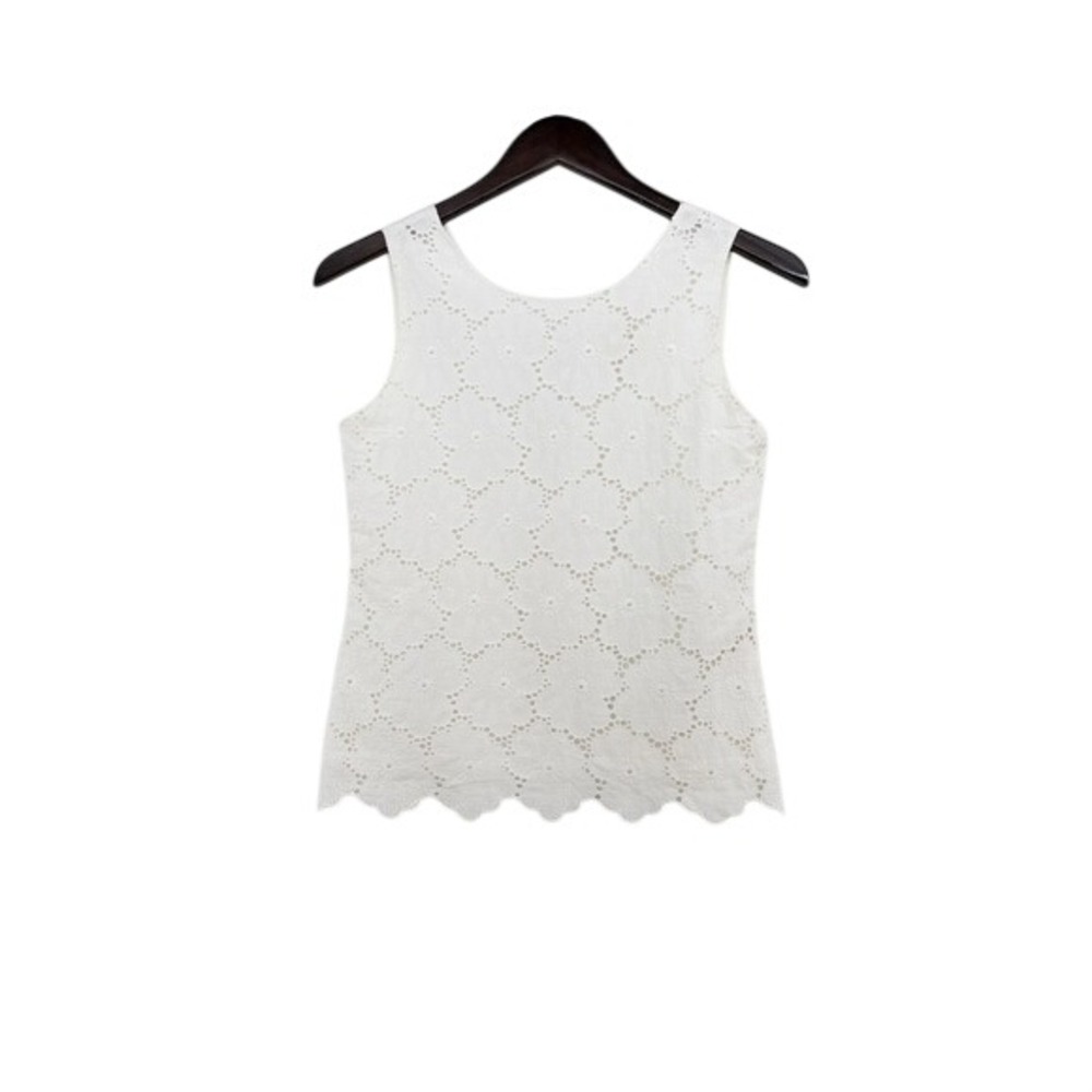 Kate Spade New York White‎ Floral Eyelet Lace Sleeveless Scalloped Top Girls XL